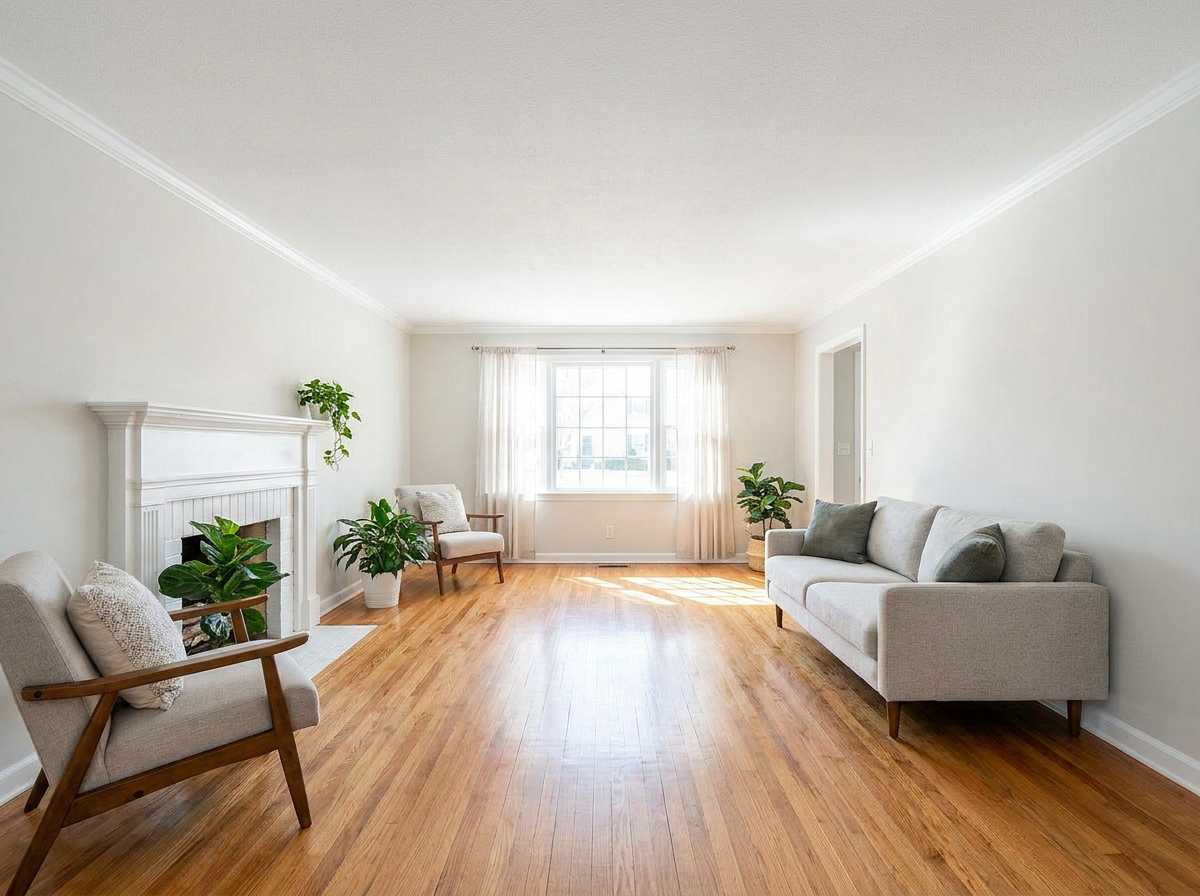 Same room rebuilt and restored after fire damage