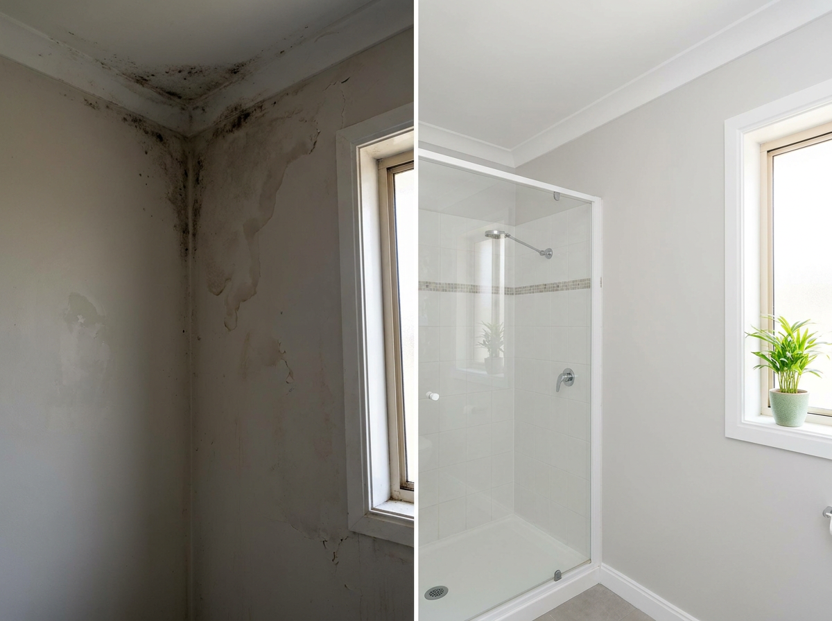 Wall cleaned and remediated after mold removal