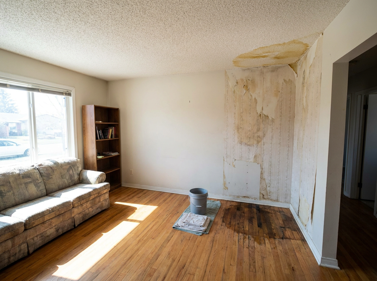 Water-damaged room before restoration